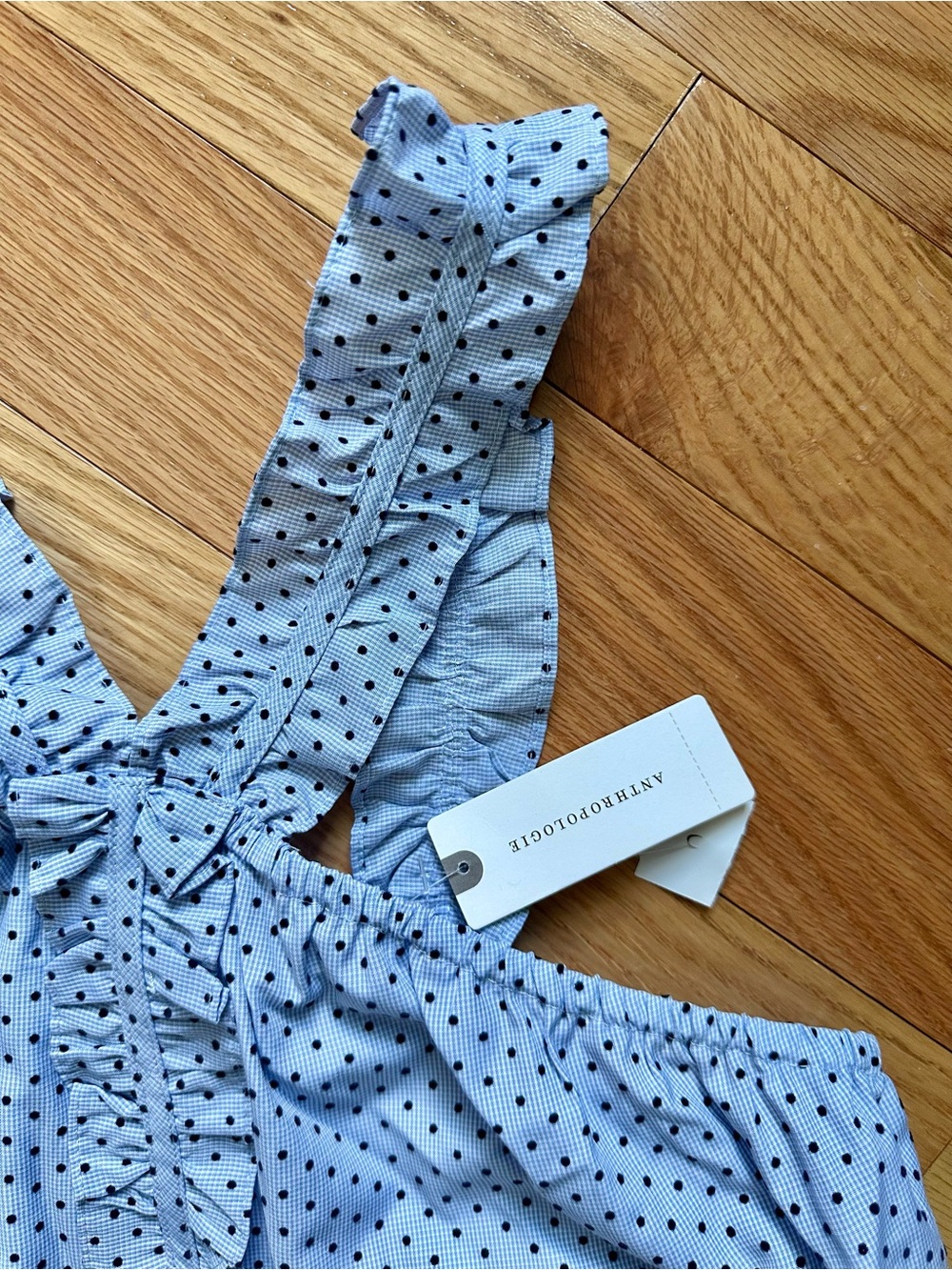 Anthropologie Waverly Grey Blue Polka Dot Ruffle Tank Top | Size Small | NWT ✨ - Picture 5 of 8